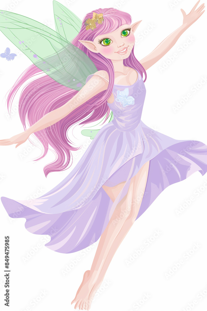 Beautiful little purple flower fairy flying Beautiful little purple flower fairy flying