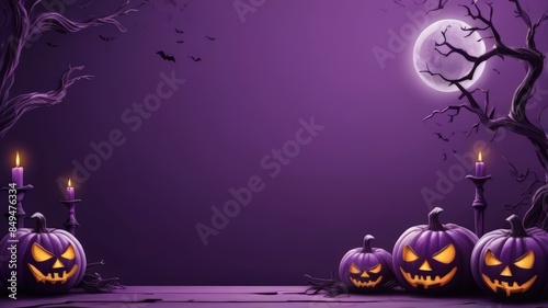 Halloween background with a scary purple concept. Purple Cemetery halloween background banner