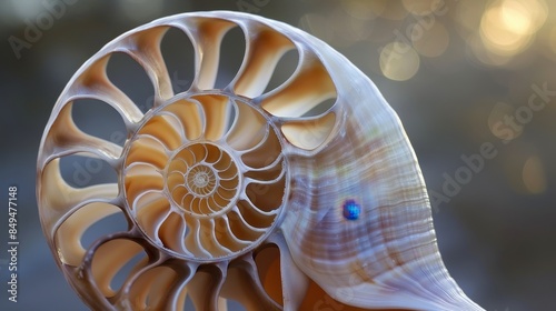 Elegant Nautilus Seashell Revealing Exquisite Fibonacci Spiral Detail
