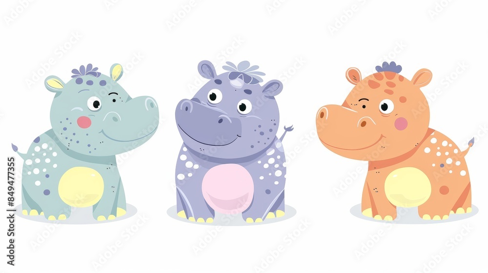 Naklejka premium Hippo. Flat vector illustration of cute animal. Baby nursery art.
