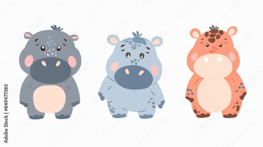 Naklejka premium Hippo. Flat vector illustration of cute animal. Baby nursery art.