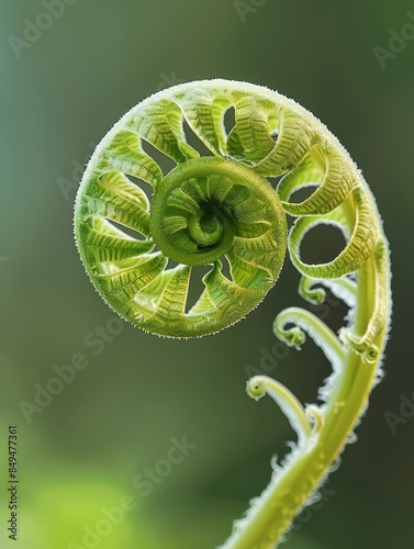 Nature's Math: Close-Up of Fibonacci Spiral in Unfurling Fern Frond
