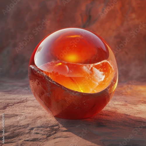 Photorealistic 3D Rendering of Red Pear with Orange Interior photo