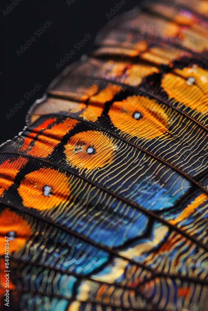 Beautiful Macro Close-up of Butterfly Wing Showing Fibonacci-like Patterns in Colorful Scales Beautiful Macro Close-up of Butterfly Wing Showing Fibonacci-like Patterns in Colorful Scales