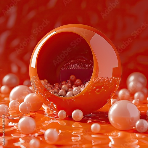 Photorealistic 3D Rendering of Red Pear with Orange Interior photo