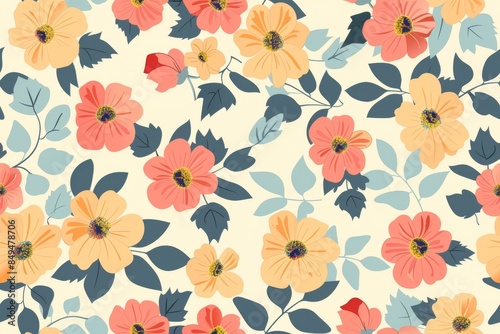 Wallpaper Mural Floral Pattern with Pink and Yellow Flowers Torontodigital.ca