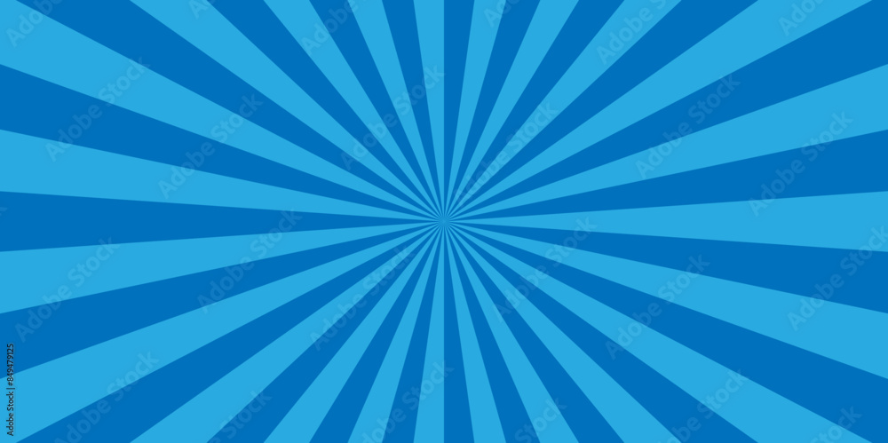 Abstract retro spiral blue sunburst bright light backdrop glow striped background.