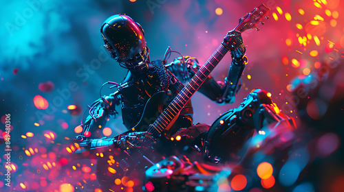 A robot rock musician playing guitar at a concert  © Iqra Iltaf