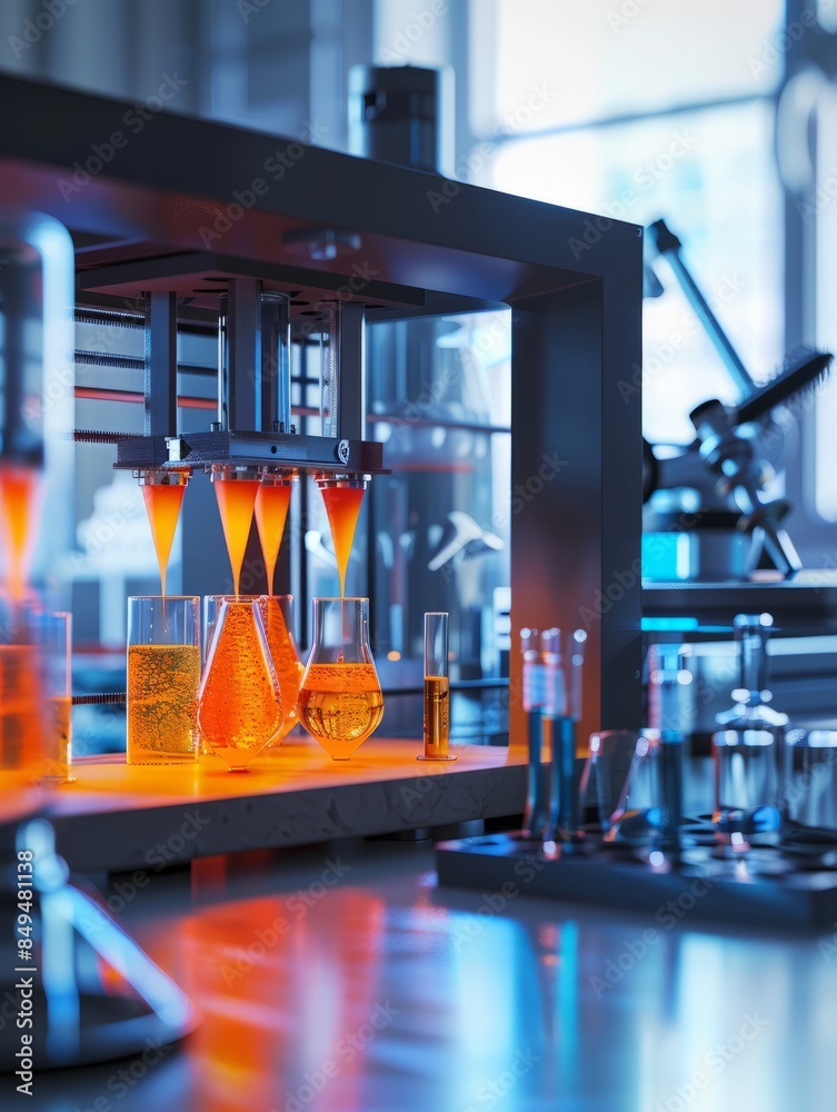 Latest 3D printing technology in modern laboratory. Liquid chemical 3D ...