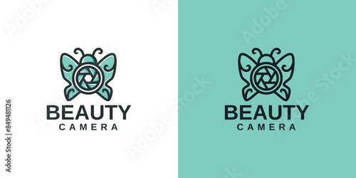 Foto beauty butterfly camera logo vector