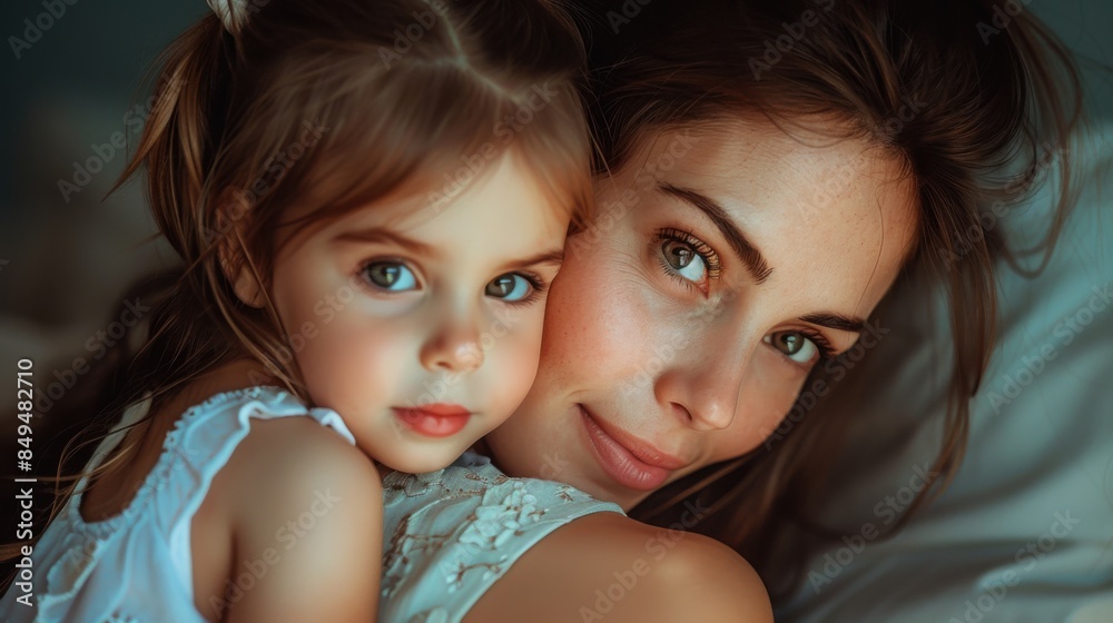 A heartwarming image of a happy mother and her young daughter sitting on a sofa, both with gentle smiles, showcasing a close and loving bond. A heartwarming image of a happy mother and her young daughter sitting on a sofa, both with gentle smiles, showcasing a close and loving bond.