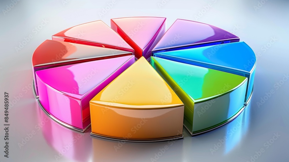 Obraz premium Minimalist 3D pie chart, glossy finish with vivid colors, emphasizing data visualization and statistical analysis