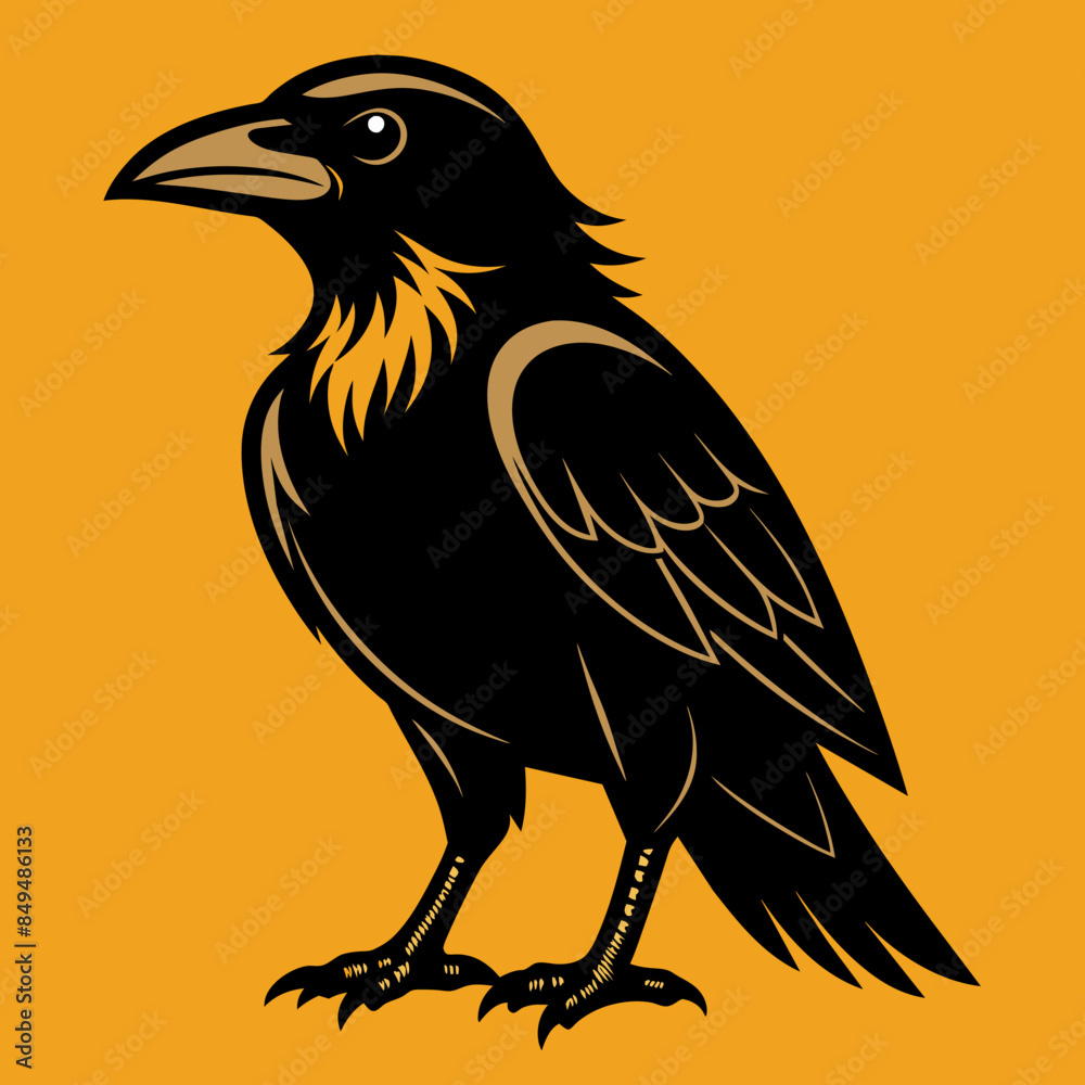 Fototapeta premium solid-black-outline-common-raven-animal-vector