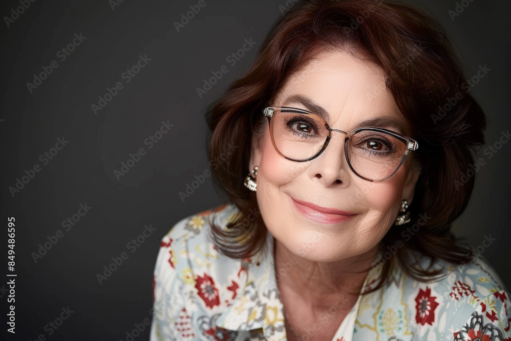 Fototapeta premium Close-up portrait of elderly Latin woman, studio photo
