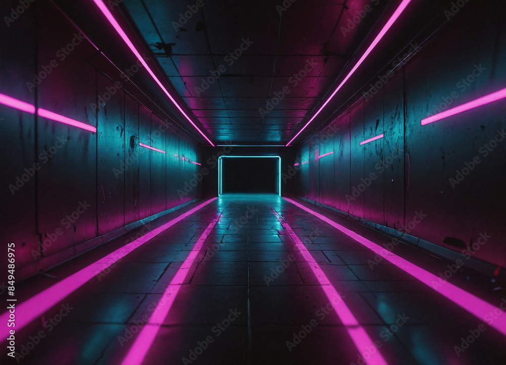 Fototapeta premium Exploring the Underground. A Journey Through Futuristic Neon Tunnels. Generative AI