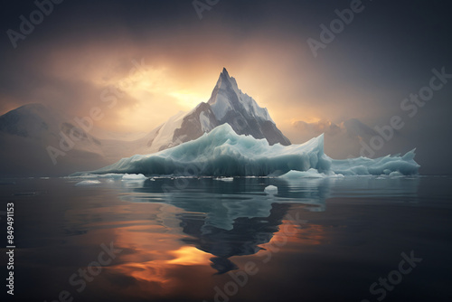 a icebergs in the water with Matterhorn in the background photo
