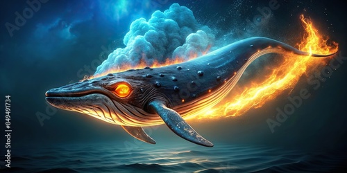 Whale player in cryptocurrency market glowing with fire , market speculation concept, whale, player, cryptocurrency photo