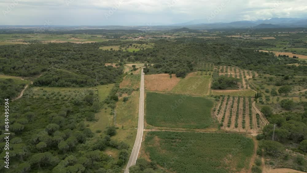 Aerial drone images of Rabos, a small medieval town in the mountains of Catalonia in Spain, surrounded by green vineyards Aerial drone images of Rabos, a small medieval town in the mountains of Catalonia in Spain, surrounded by green vineyards