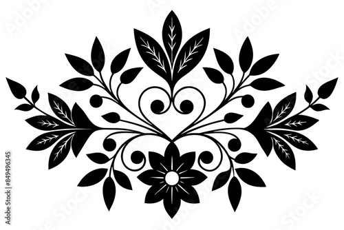 The pattern ornament element leaves and flowers vector silhouette on white background