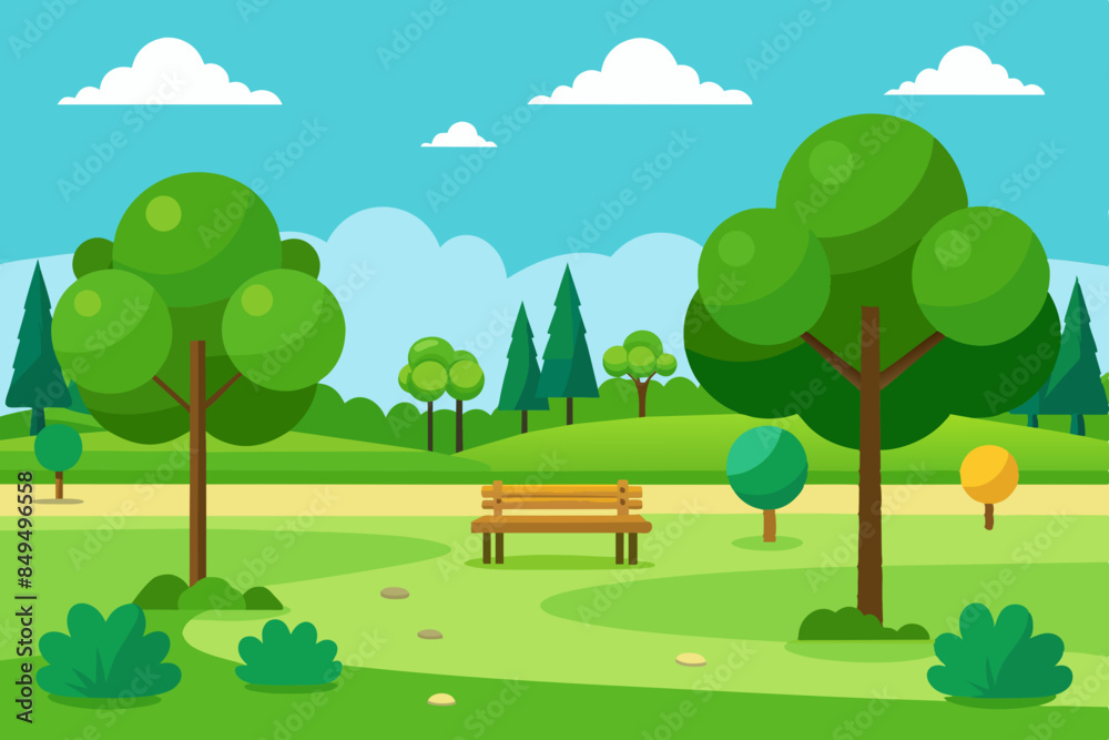 Naklejka premium green lawn in the park in summer vector illustration 