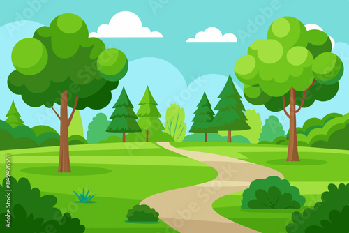 green lawn in the park in summer vector illustration 