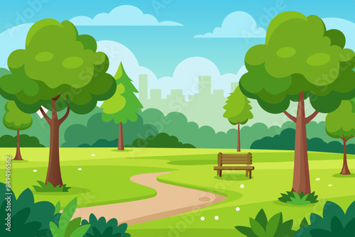 green lawn in the park in summer vector illustration 