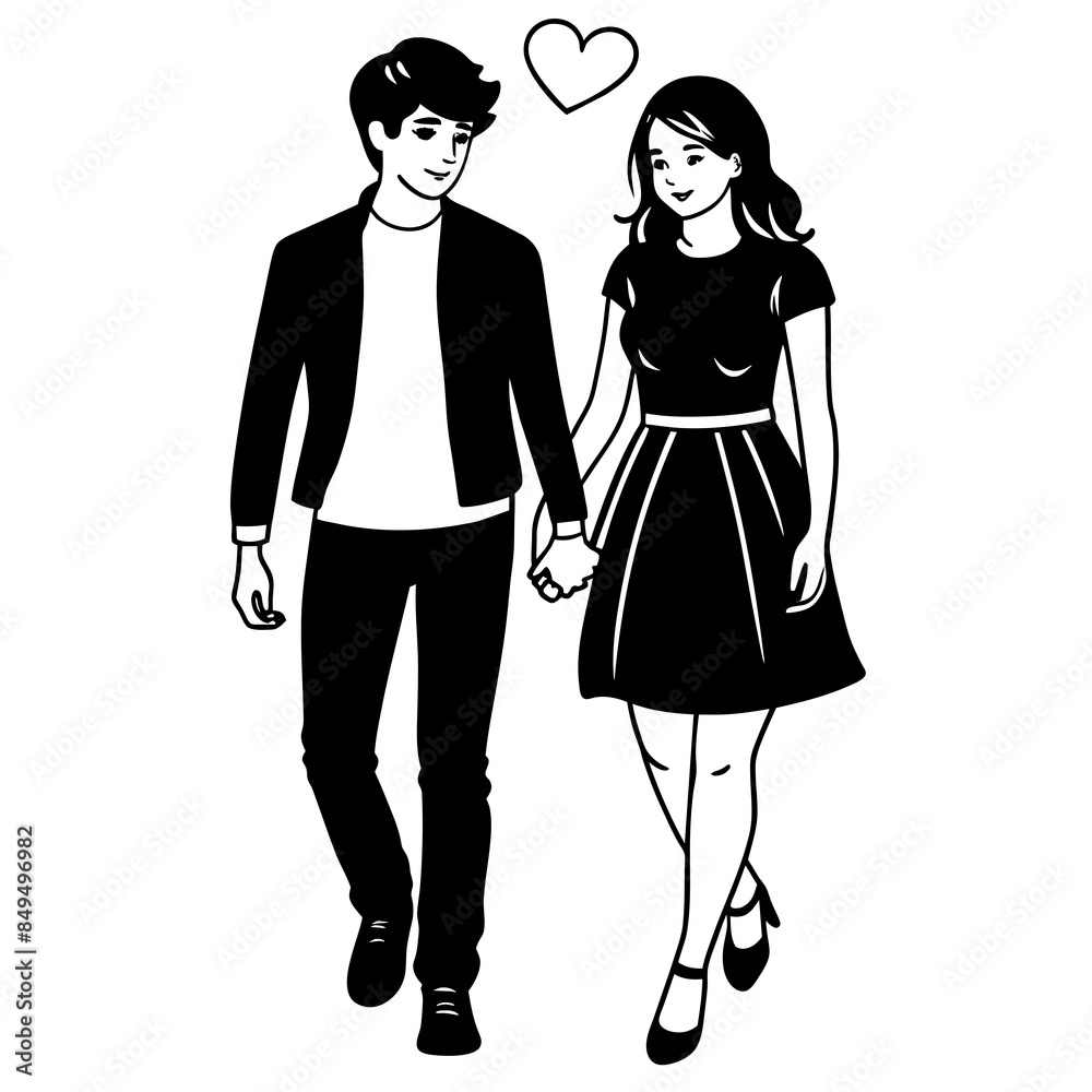 Teen romantic couple walking vector silhouette Teen romantic couple walking vector silhouette