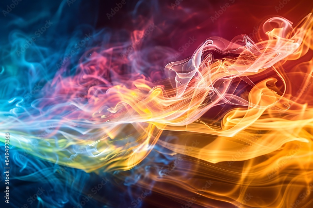 The abstract, fluid motion of colored smoke in a light beam
