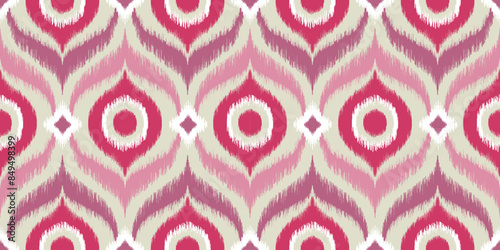 Seamless pattern ethnic abstract background round ikat patterngeometric curve vector design for fashion clothes, textile, wrapping, decoration background. photo