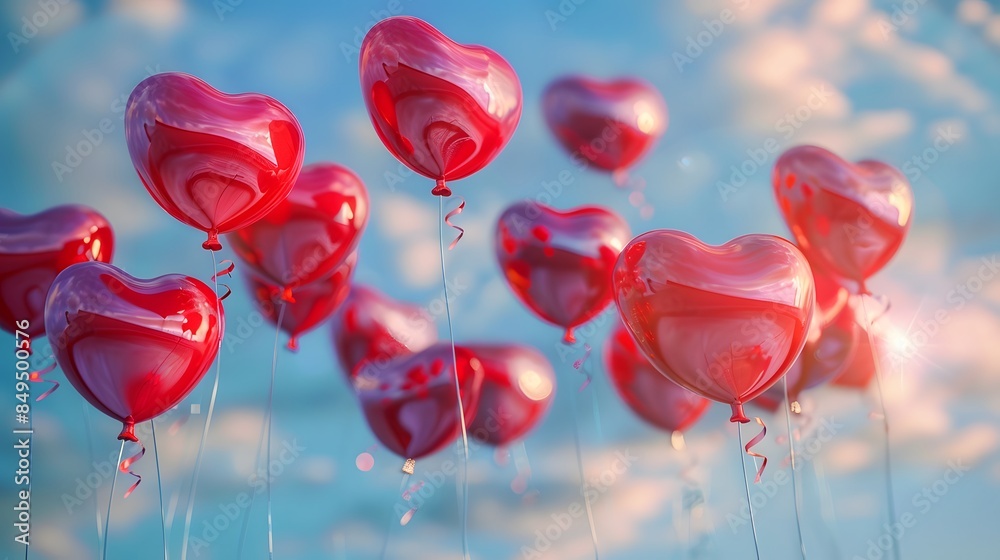 Heart-Shaped Balloons: Bunch of heart-shaped balloons floating in the air on Valentine's Day. Heart-Shaped Balloons: Bunch of heart-shaped balloons floating in the air on Valentine's Day.