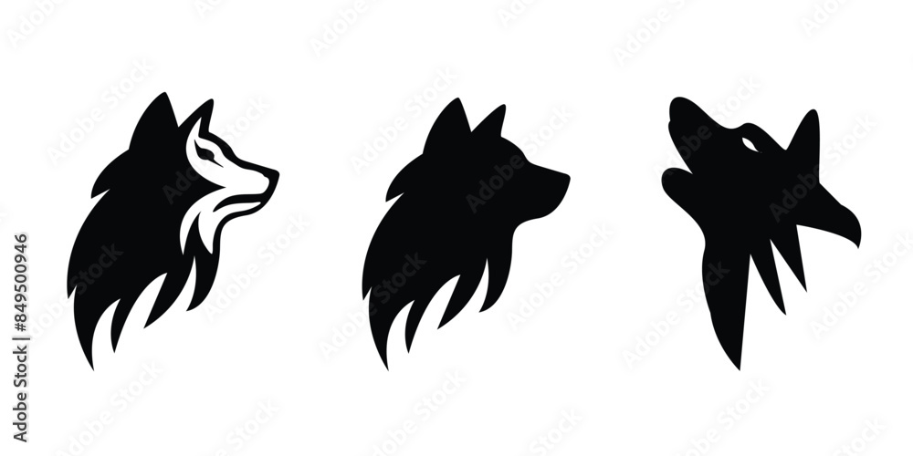 Fototapeta premium Wolf black silhouette vector illustration