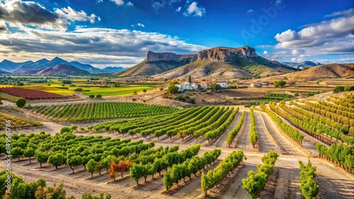 Vibrant landscape of vineyards in Bullas, Murcia, Spain, vineyards, Bullas, Murcia, Spain, landscape, agriculture, winemaking photo