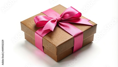 Brown gift box with a pink ribbon perfect for birthdays, holidays, and special occasions, gift, box, present, surprise © wasana