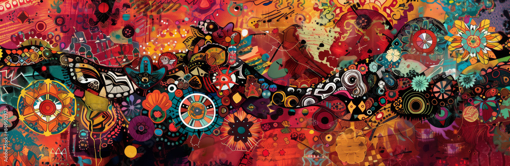 Colorful textile patterns with African influences, concept of cultural heritage and fashion Colorful textile patterns with African influences, concept of cultural heritage and fashion