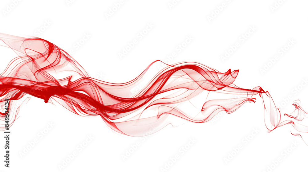 Abstract Red Smoke Shape with Delicate Swirling Lines and Transparent Effects, Dynamic and Energetic Form on Transparent Background