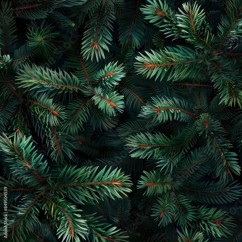 green pine tree leaves on dark background