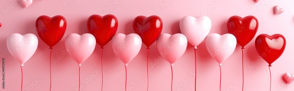 heart shaped balloons in pink and red colors floating on pink background heart shaped balloons in pink and red colors floating on pink background