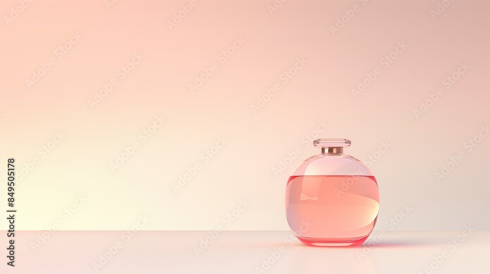 Obraz premium Product photography of a translucent glass perfume bottle with pink liquid inside on a white background. A gracefully transforming liquid enclosed in a translucent membrane, in the style of a white