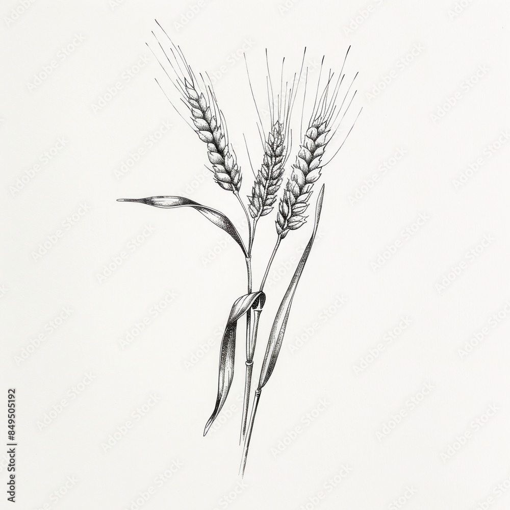 Fototapeta premium Line art drawing of wheat ear