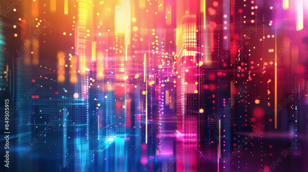 Fototapeta premium Digital abstract tech glitch glowing colorful background. generative AI image