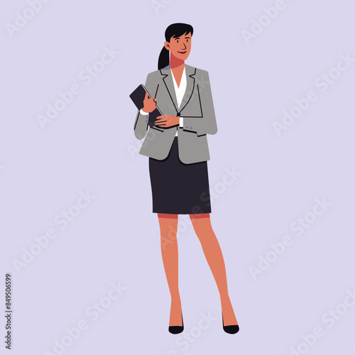 Businesswoman Secretary Holding Clipboard, Performing Administrative Duties and Coordinating Business Tasks, Vector Flat Illustration Design