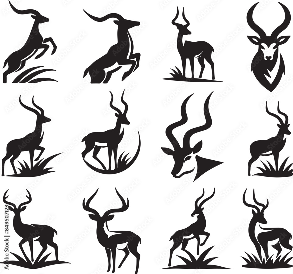 set of deer silhouettes set of deer silhouettes
