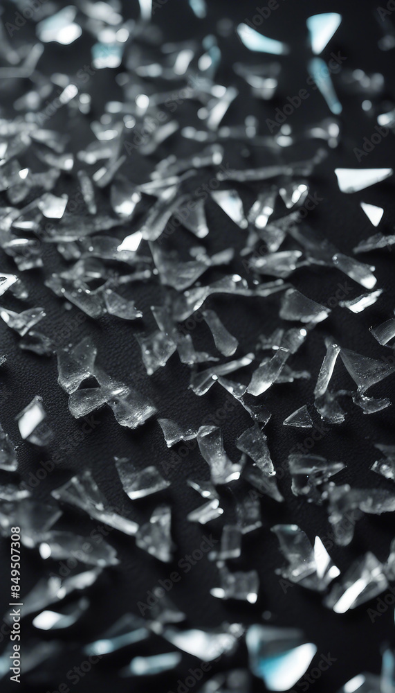 Cracked glass object on black background smashed glass texture shards ...