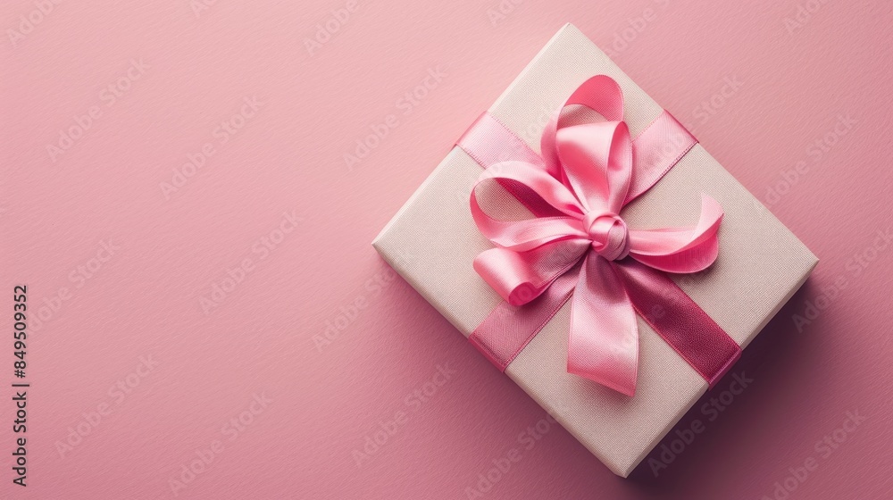 Gift box displayed from above on a pink surface Gift box displayed from above on a pink surface