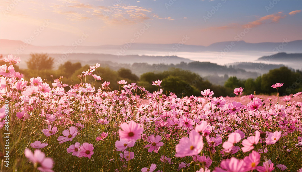 Field of pink spring or summer flowers with soft blurred background. Beautiful nature. Field of pink spring or summer flowers with soft blurred background. Beautiful nature.
