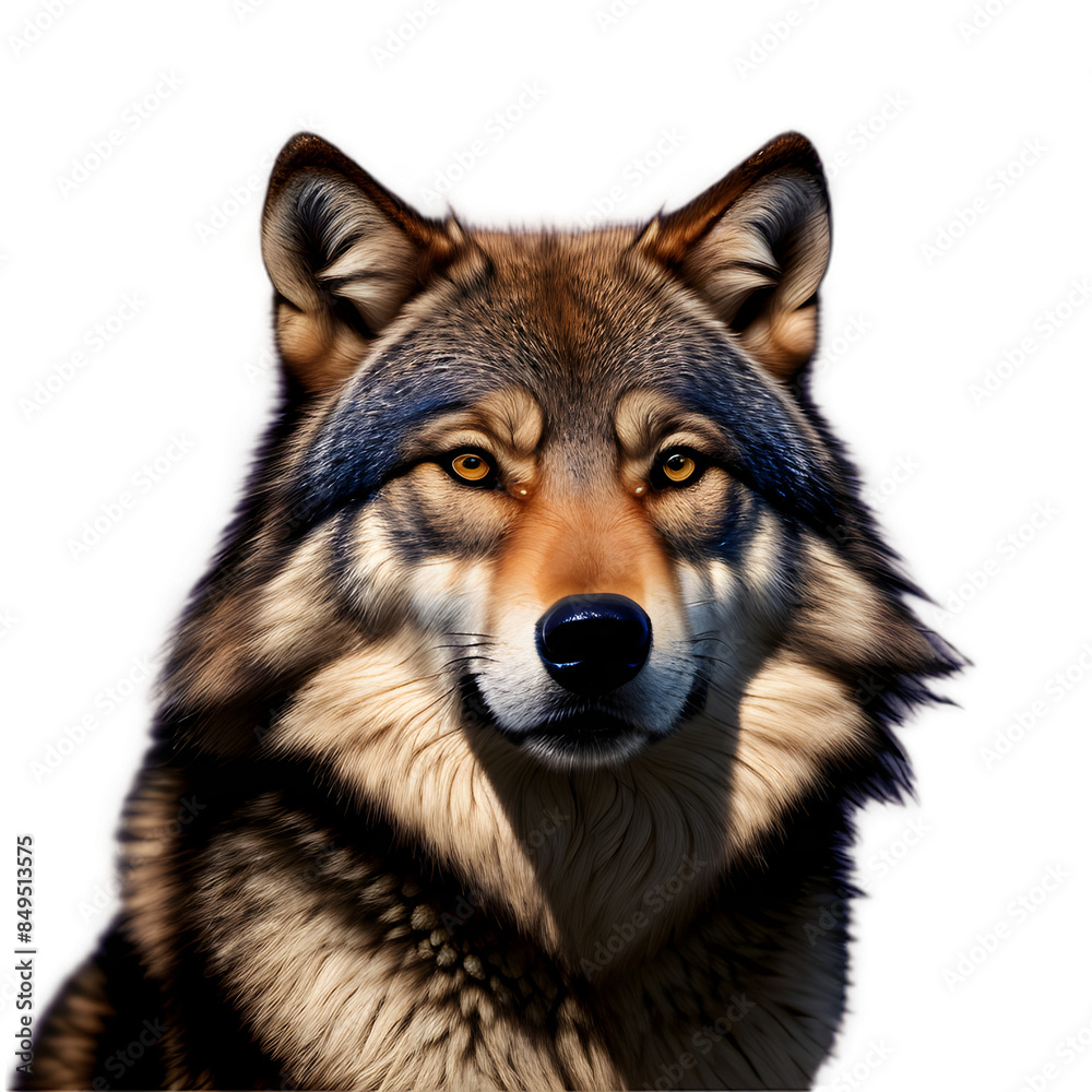 Obraz premium A striking portrait of a gray wolf, showcasing its majestic and powerful presence