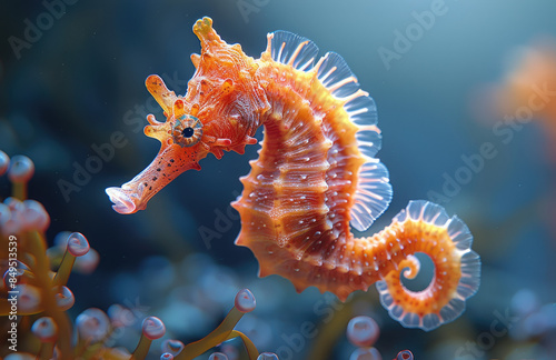 Orange unique sea horse. Created with Ai