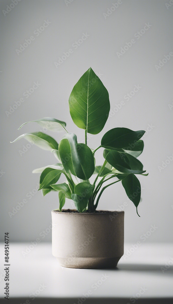Potted Plant With Green Leaves on White Background