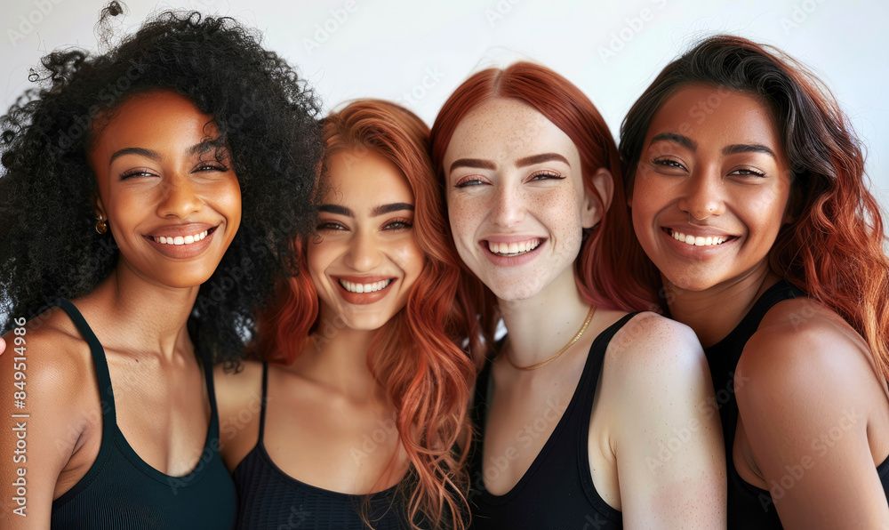 Group of diverse multiracial and multi ethnic smiling woman posing in a studio Group of diverse multiracial and multi ethnic smiling woman posing in a studio