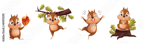 Funny Chipmunk Character with Cute Snout Engaged in Different Activity Vector Set